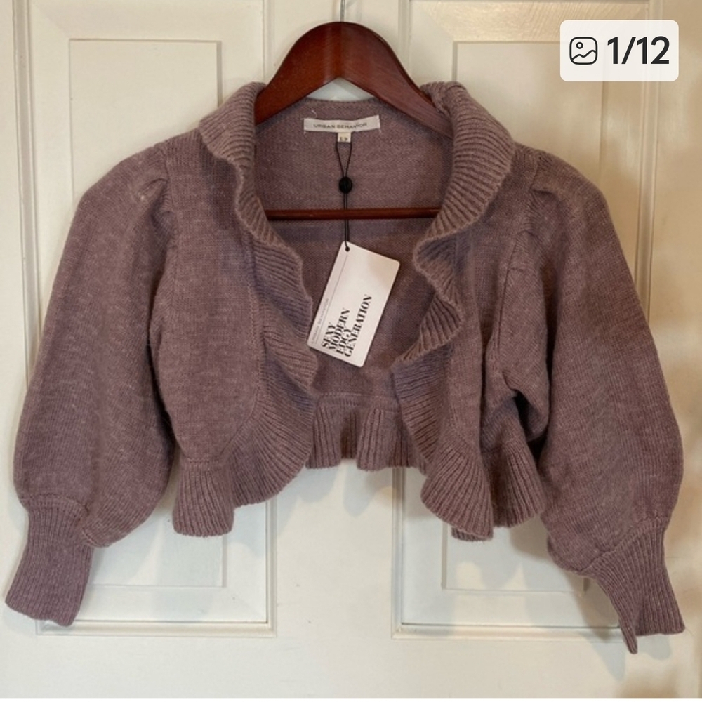 Urban Behaviour Angora Blend Cropped Ruffle Front Sweater XS NWT